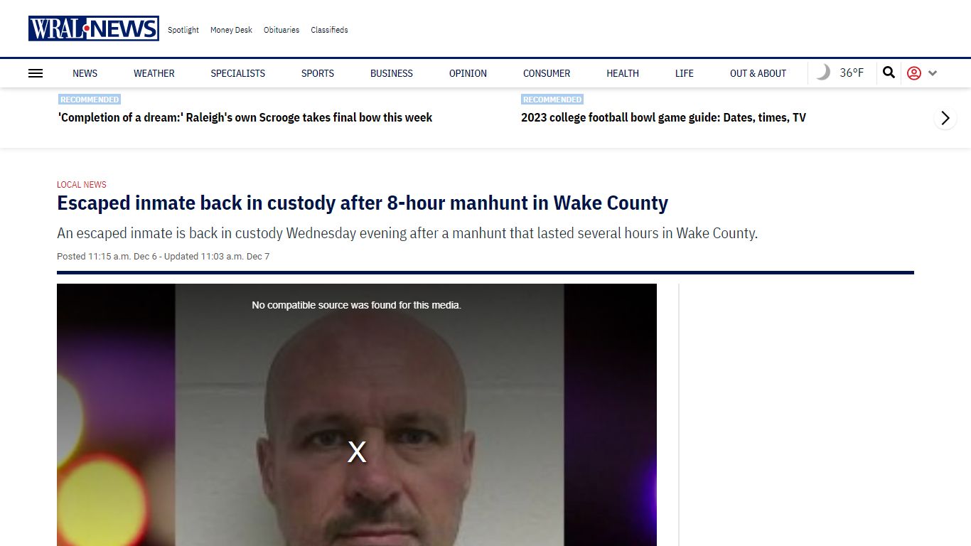 Escaped inmate back in custody after 8-hour manhunt in Wake County - WRAL